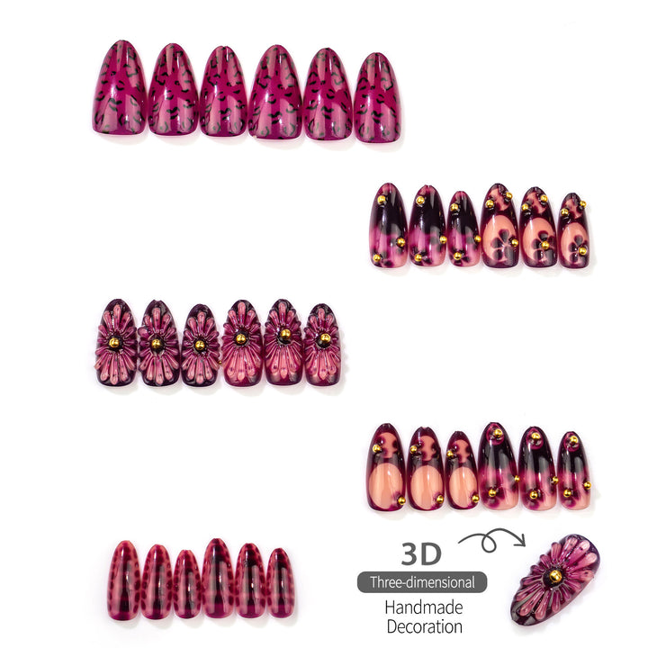 Decorative Press-On Nail Set with Artistic Design