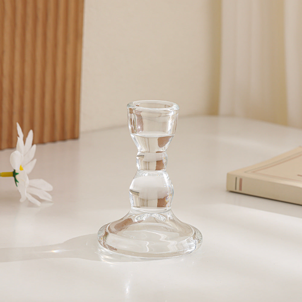 Crystal-cut Glass Candlestick Holder with Ribbed Stem Kalsten