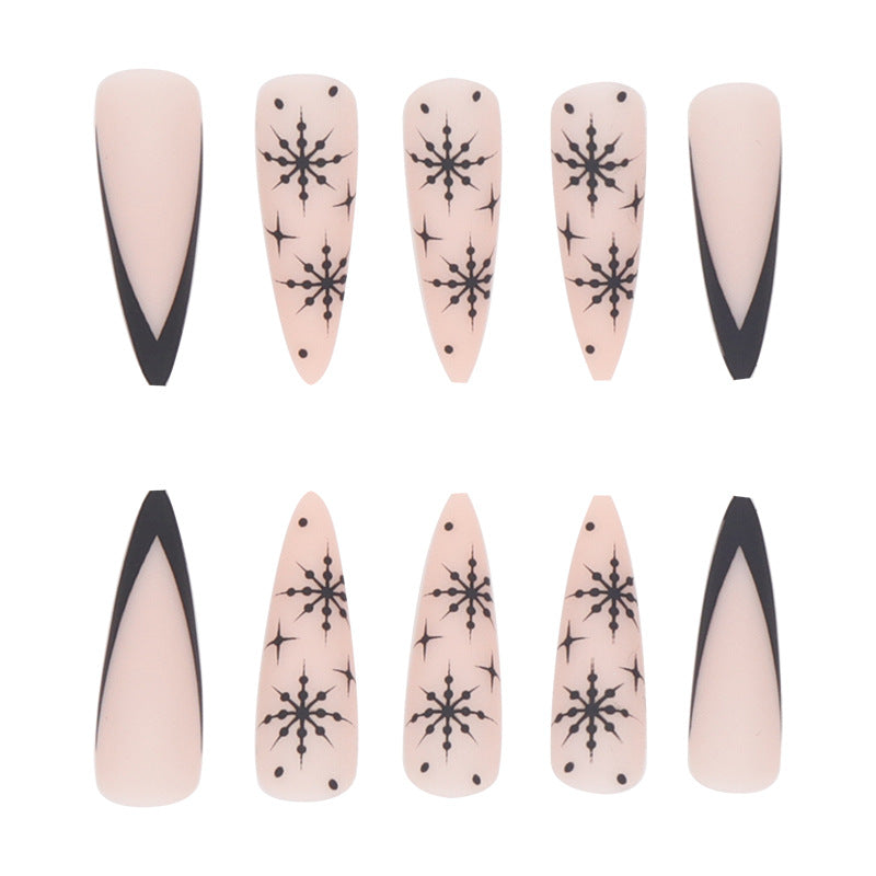 Long Stiletto Press-On Nail Art with Snowflake Design Kalsten