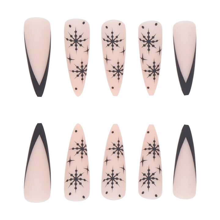 Long Stiletto Press-On Nail Art with Snowflake Design Kalsten