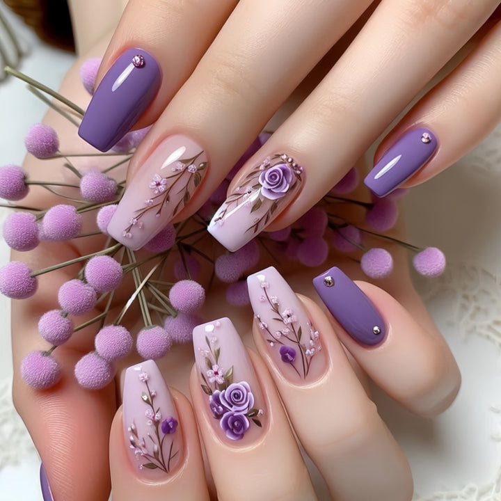 Elegant Floral 3D Press-On Nail Extensions Kalsten