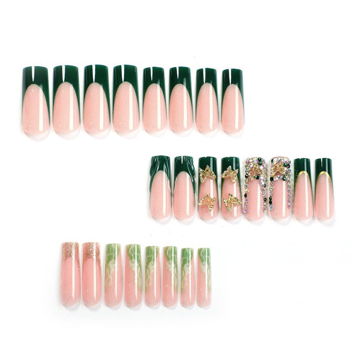 Premium Decorative Press-On Nail Set with Artistic Floral and Gem Accents Kalsten