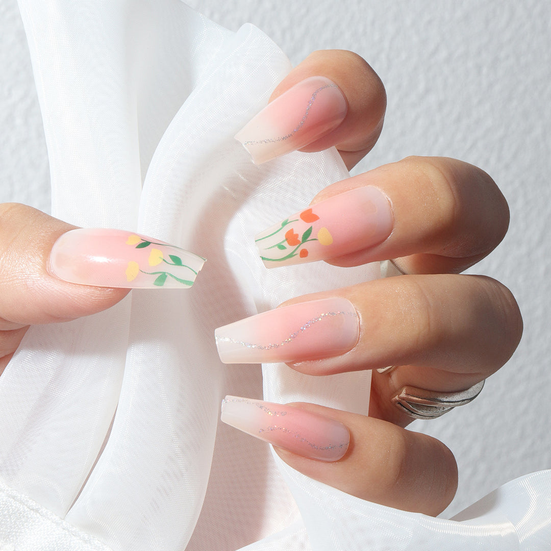 Floral-Designed Long Press-On Nails Kalsten