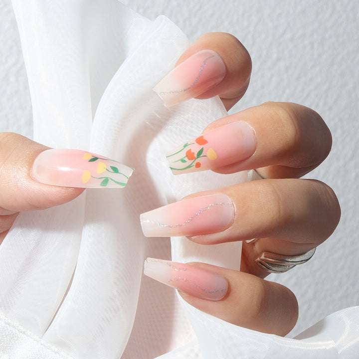 Floral-Designed Long Press-On Nails Kalsten