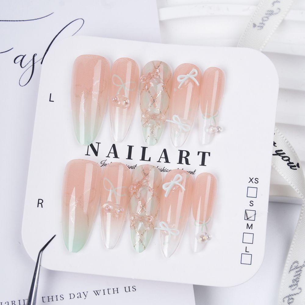 Artistic Stiletto Press-On Nail Set with Floral Embellishments Kalsten