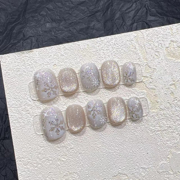 Snowflake-Inspired Glitter Press-On Nail Set Kalsten