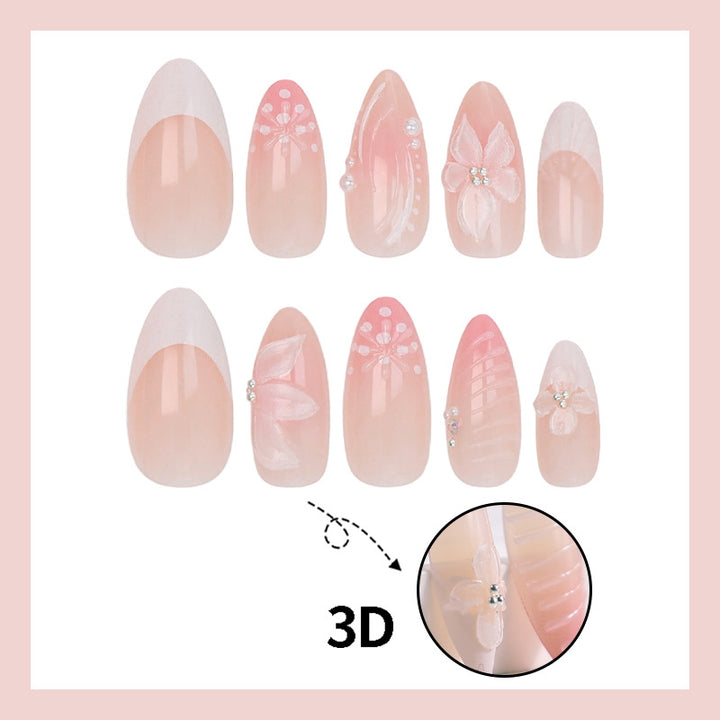 Acrylic nail set with elegant 3D flowers and embellished details Kalsten