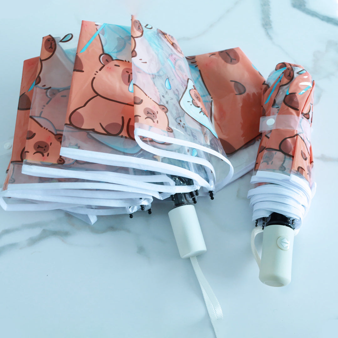 Women Folding Umbrella with Unique Cartoon Bear Design Kalsten