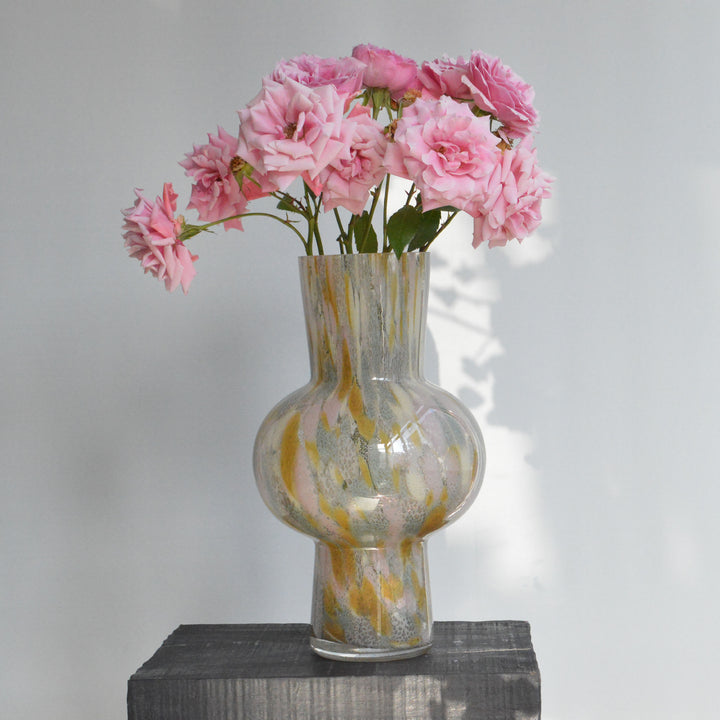Handblown Marbled Double-Bulb Decorative Glass Vase Kalsten