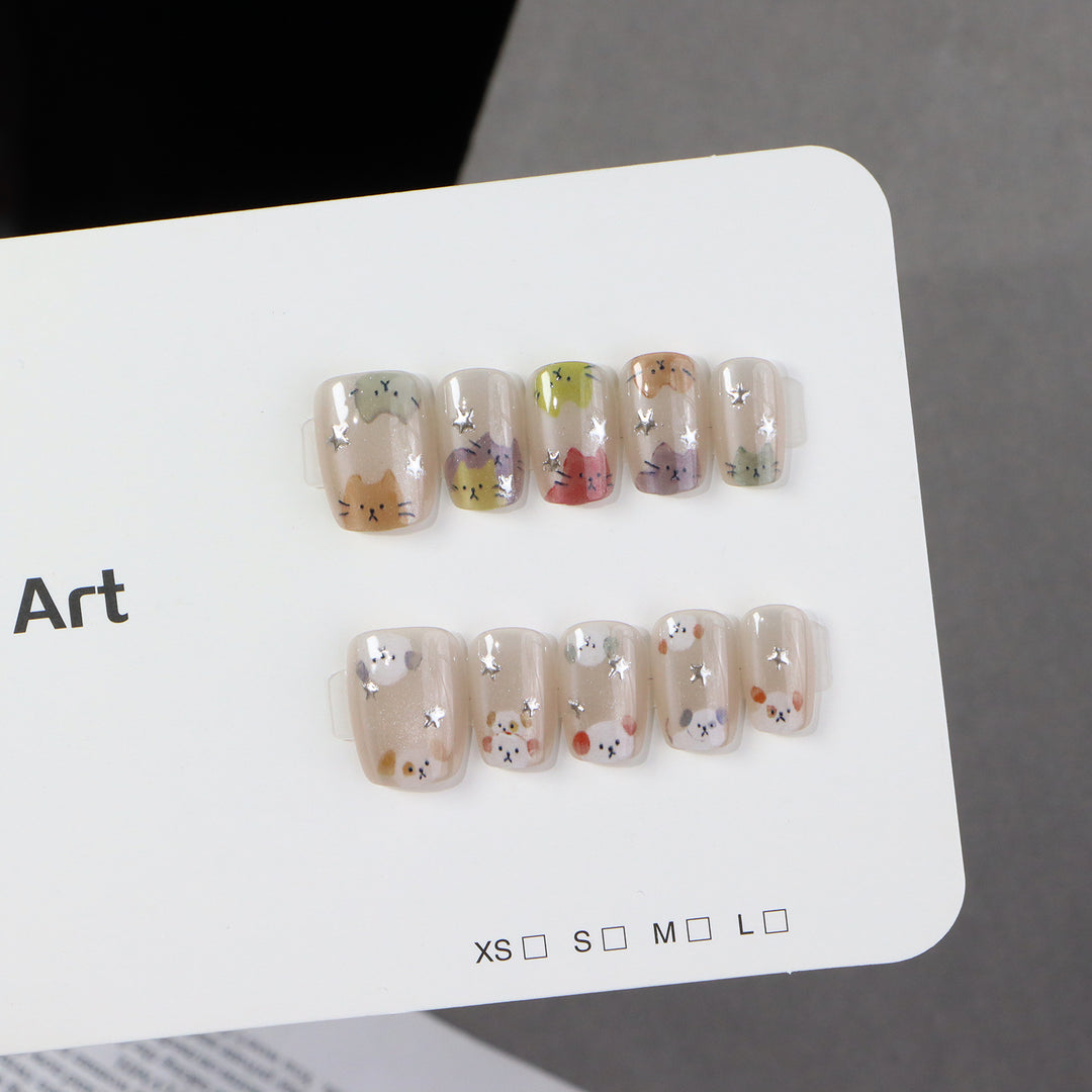 Whimsical Cat-Themed Press-On Nail Set Kalsten