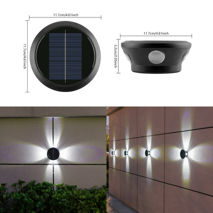 Round Solar Wall Lamp With Quad-Beam LED Decorative Outdoor Sconce And Weatherproof Housing Kalsten