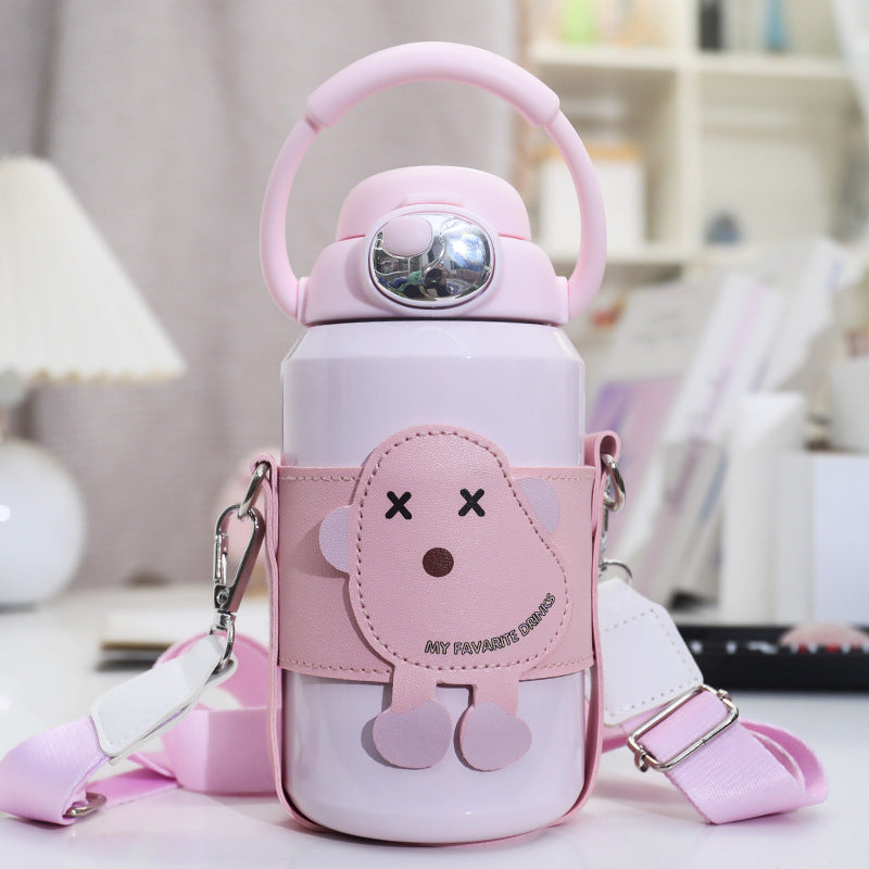Insulated drinking bottle with cute animal design and practical carrying strap Kalsten