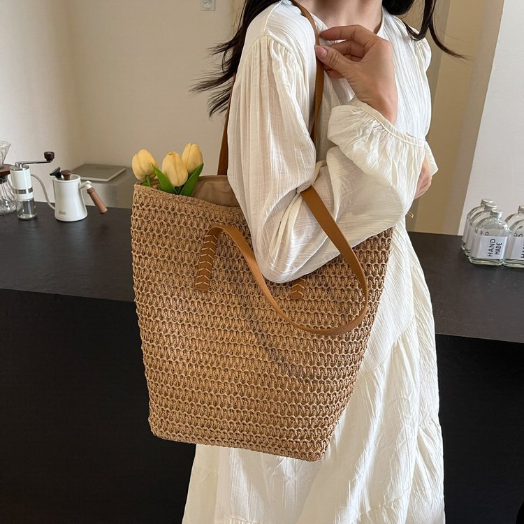 Braided shopping bag with high-quality leather handles Kalsten