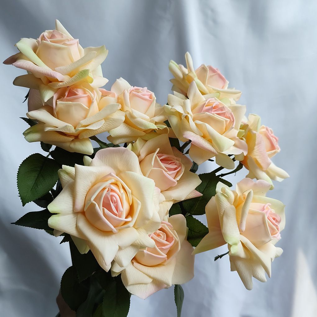 Lifelike Artificial Rose Stem with Green Foliage