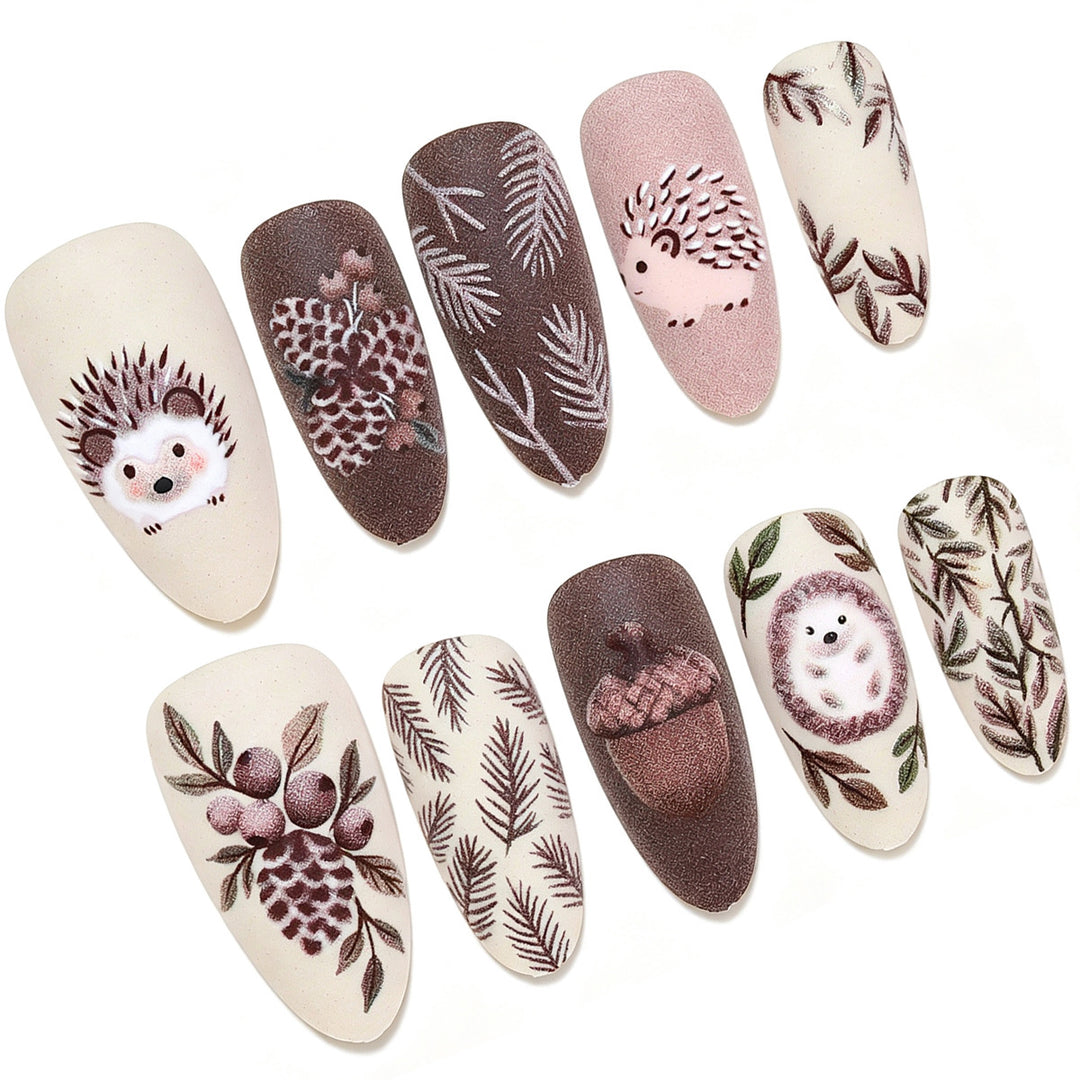 Artistic Handcrafted 3D Hedgehog Nail Art Tips Kalsten
