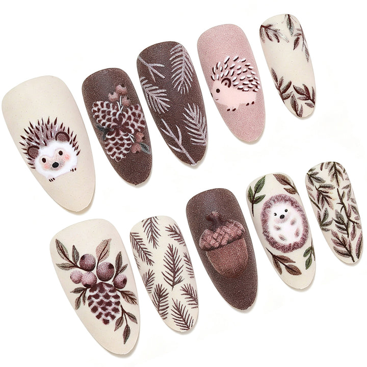 Artistic Handcrafted 3D Hedgehog Nail Art Tips Kalsten