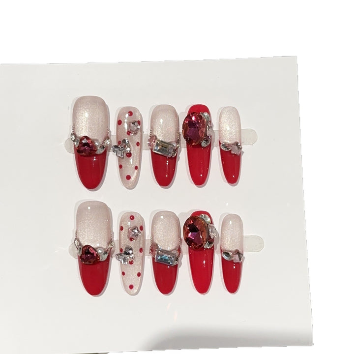 Glamorous Press-On Nail Art Set with Rhinestone Accents