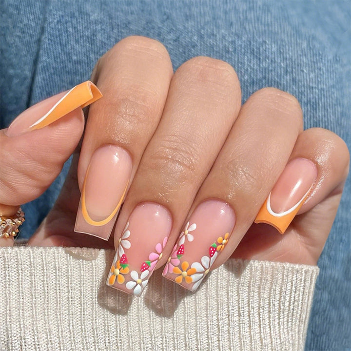 Decorative Floral Press-On Nail Art Set with 3D Flower Accents kalsten
