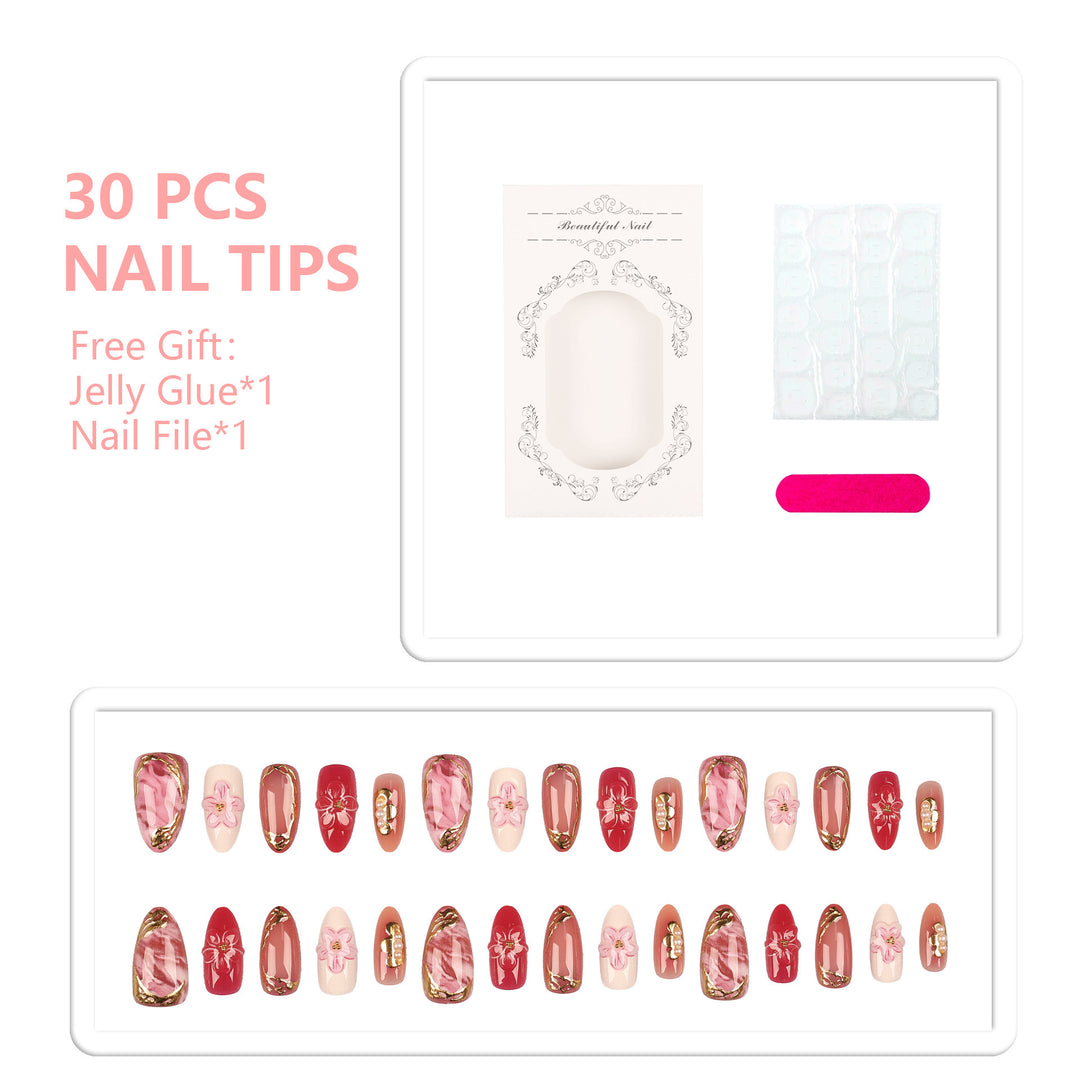 Floral Accent Press-On Nail Design