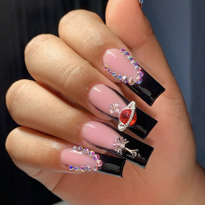 Artful Nail Extensions with Rhinestone and Planet Designs Kalsten