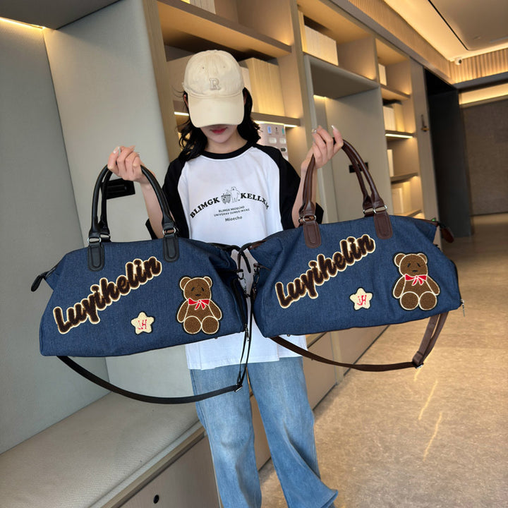 Cute Embroidered Denim Duffle Bag Kalsten