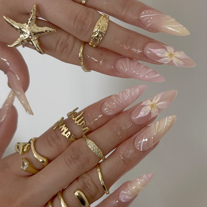 Artistic Long-Lasting Press-On Nail Extensions with Floral Patterns Kalsten