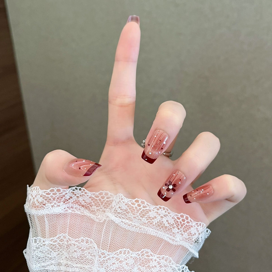Artistic French Tip Decorative Press-On Nails Kalsten
