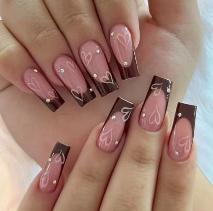 Decorative Press-On Nail Set with Heart Design Kalsten