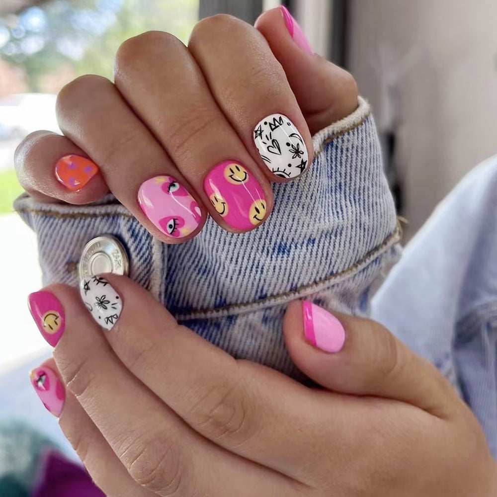 Artistic Press-On Nail Art Set with Playful Designs Kalsten