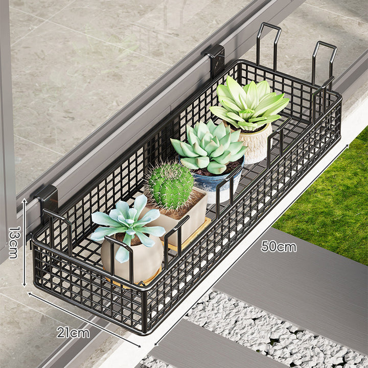 Clamp-On Balcony Rail Planter Basket with Metal Grid Reservoir