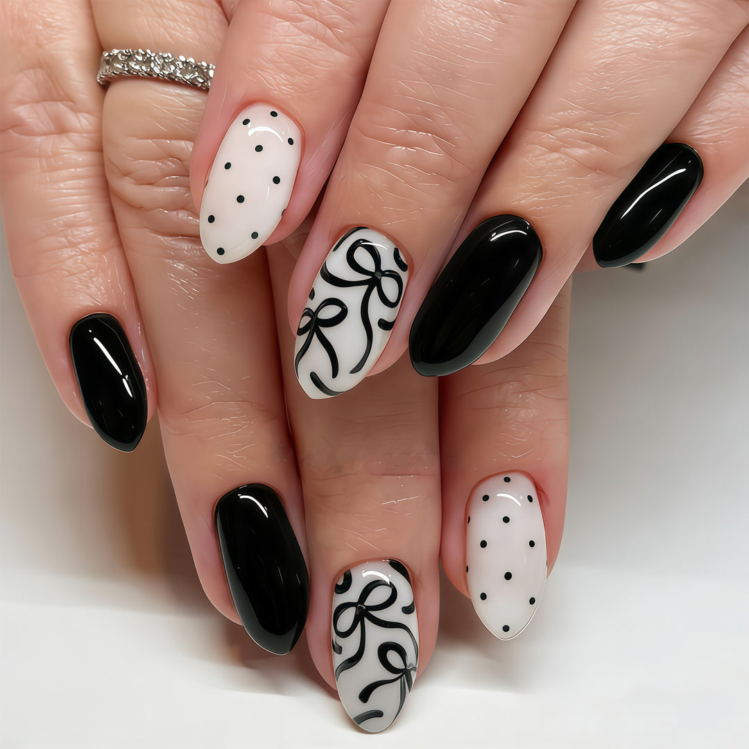 Artistic Press-On Nail Set with Bow Designs Kalsten