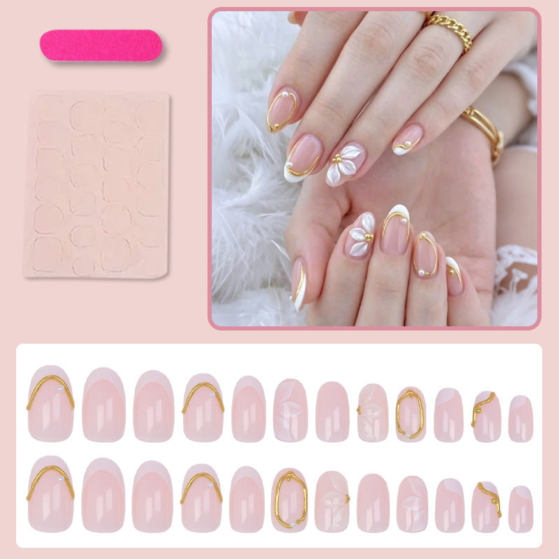 Elegant artificial nail set with romantic floral decorations Kalsten