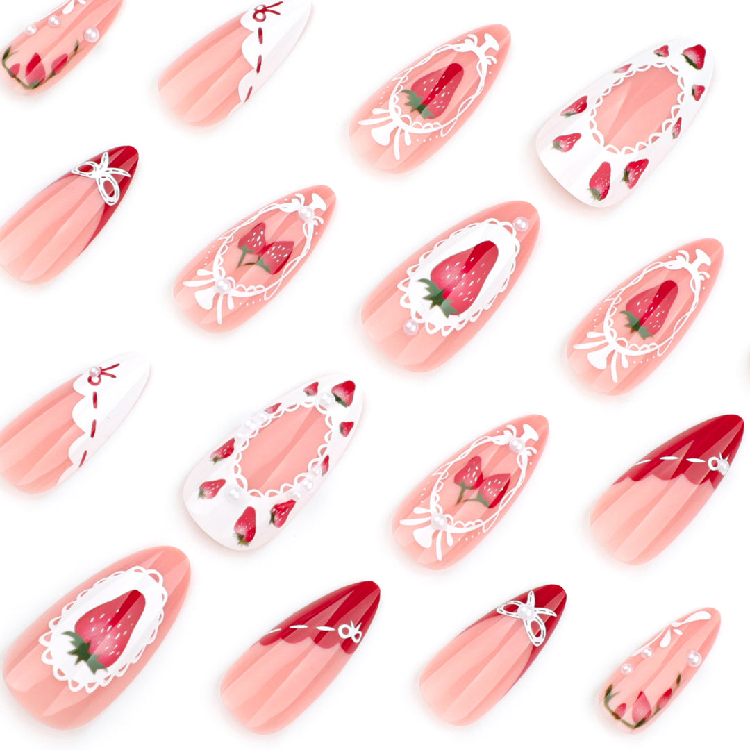 Artful nail extensions with strawberry motifs Kalsten
