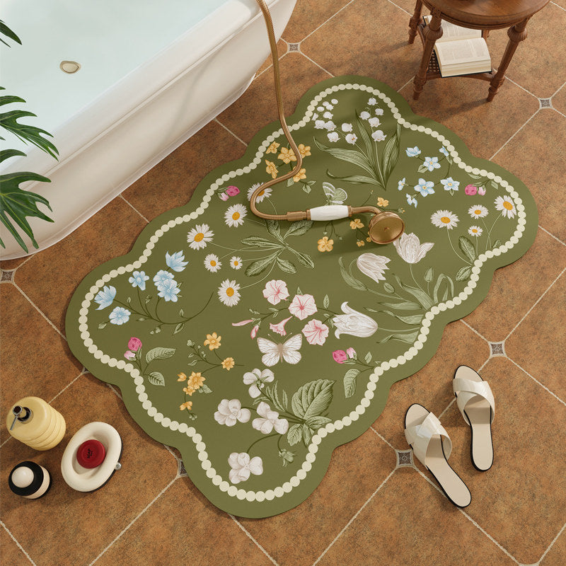 Decorative Floral Print Bath Mat