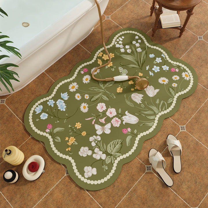 Decorative Floral Print Bath Mat