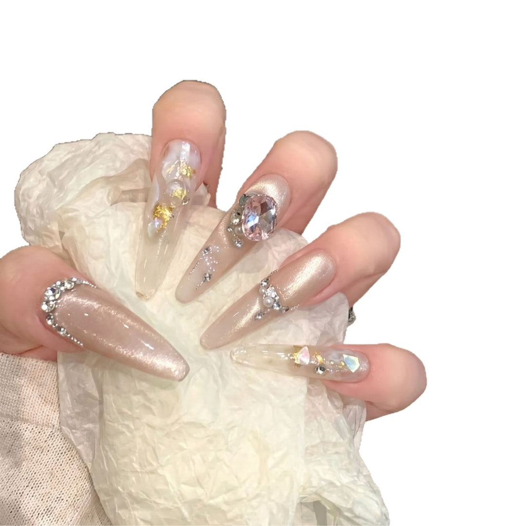 Decorative Stiletto Press-On Nail Art Set with Gemstone Accents Kalsten