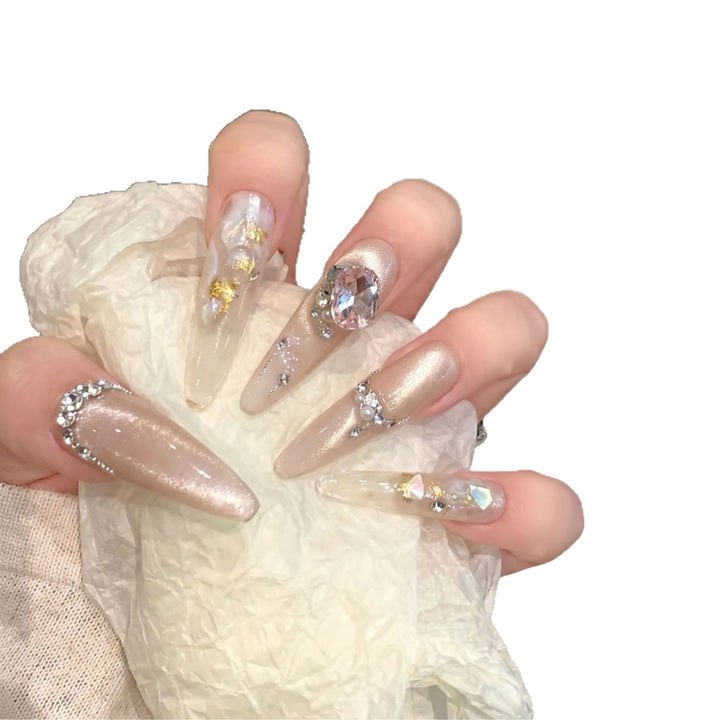 Decorative Stiletto Press-On Nail Art Set with Gemstone Accents Kalsten