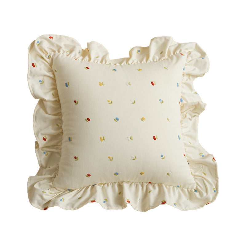 Square embroidered cushion cover made of cotton blend with frill edge Kalsten