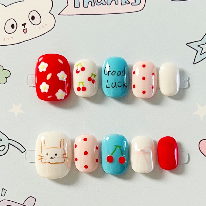 Artistic Cat-Themed Press-On Nail Art Set Kalsten