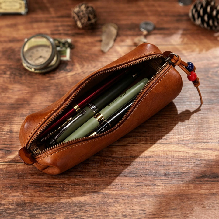 Premium Leather Cylinder Pencil Case