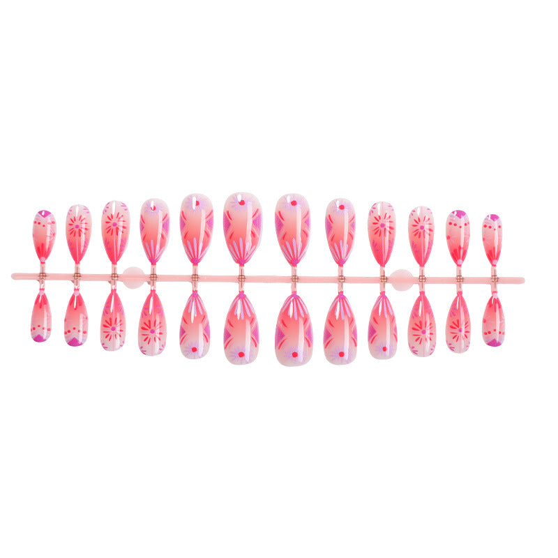 Artistic Press-On Nail Set with Floral and Geometric Patterns kalsten