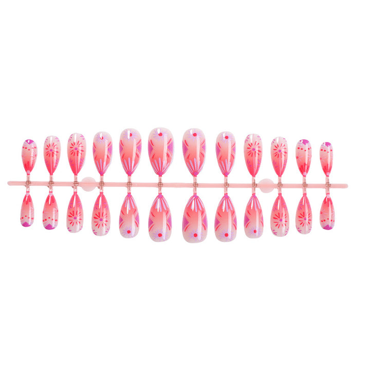 Artistic Press-On Nail Set with Floral and Geometric Patterns kalsten