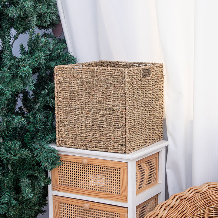 Functional storage basket with natural weave pattern