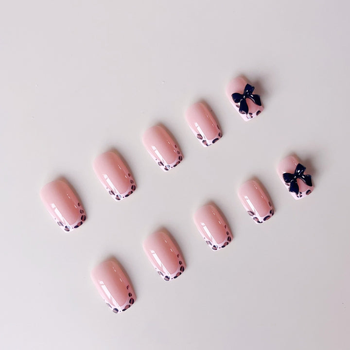Artificial nail set with elegant 3D bows and leopard design Kalsten