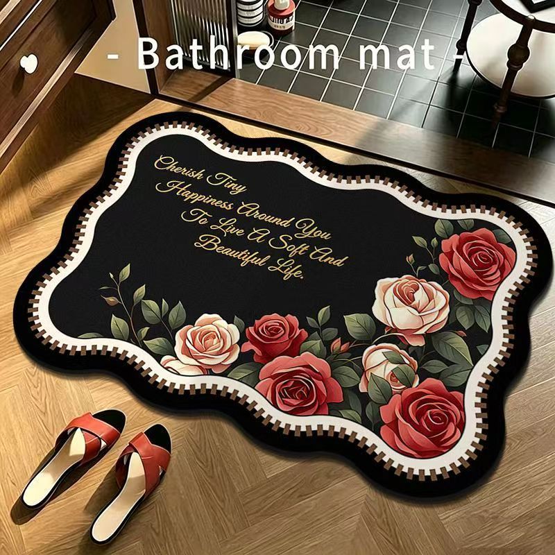 Decorative Floral Quote Bathroom Mat for Home