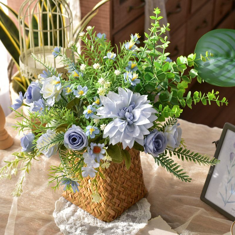 Elegant Synthetic Floral Arrangement in Woven Basket