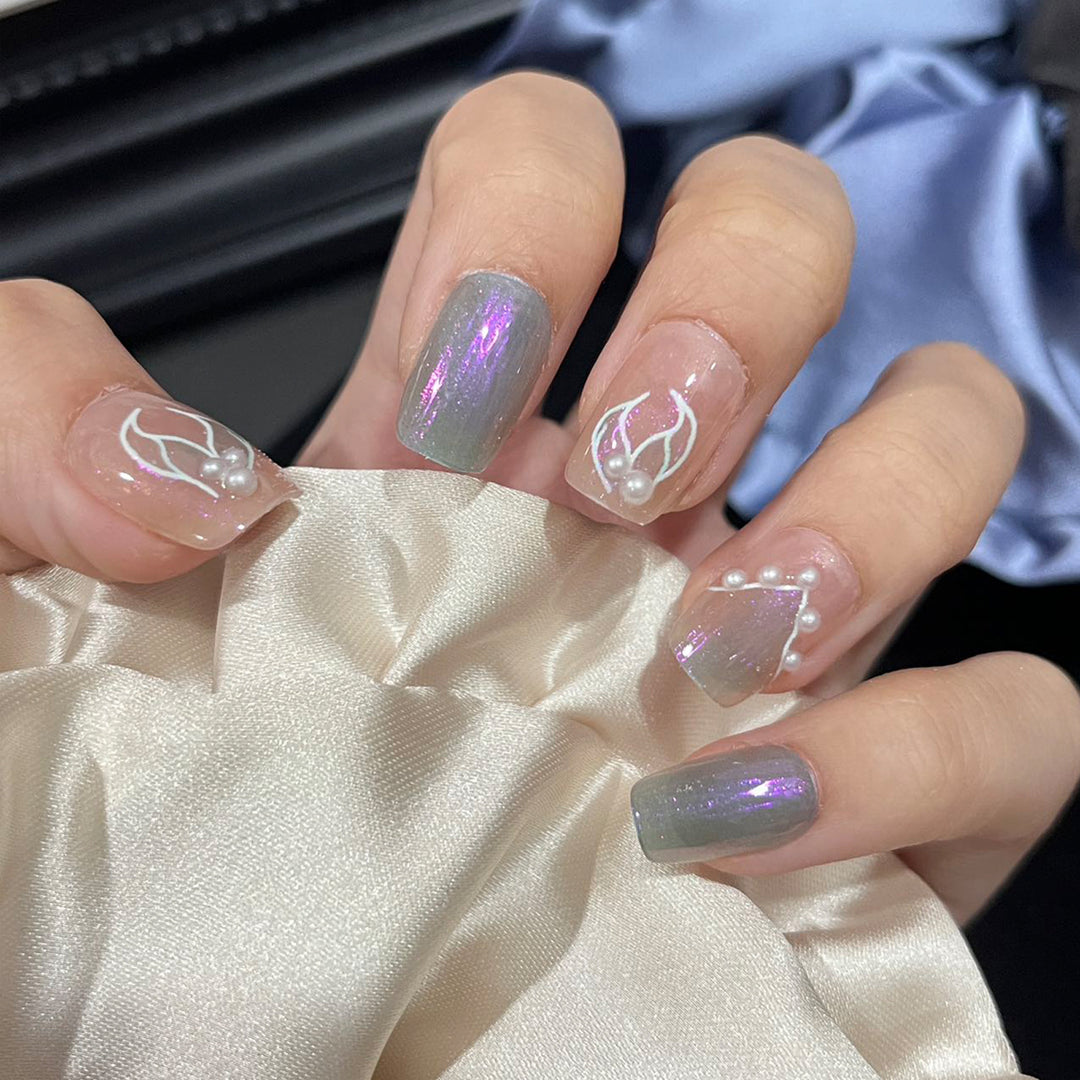 Elegant Gel Press-On Nails with Rhinestone and Glitter Accents Kalsten