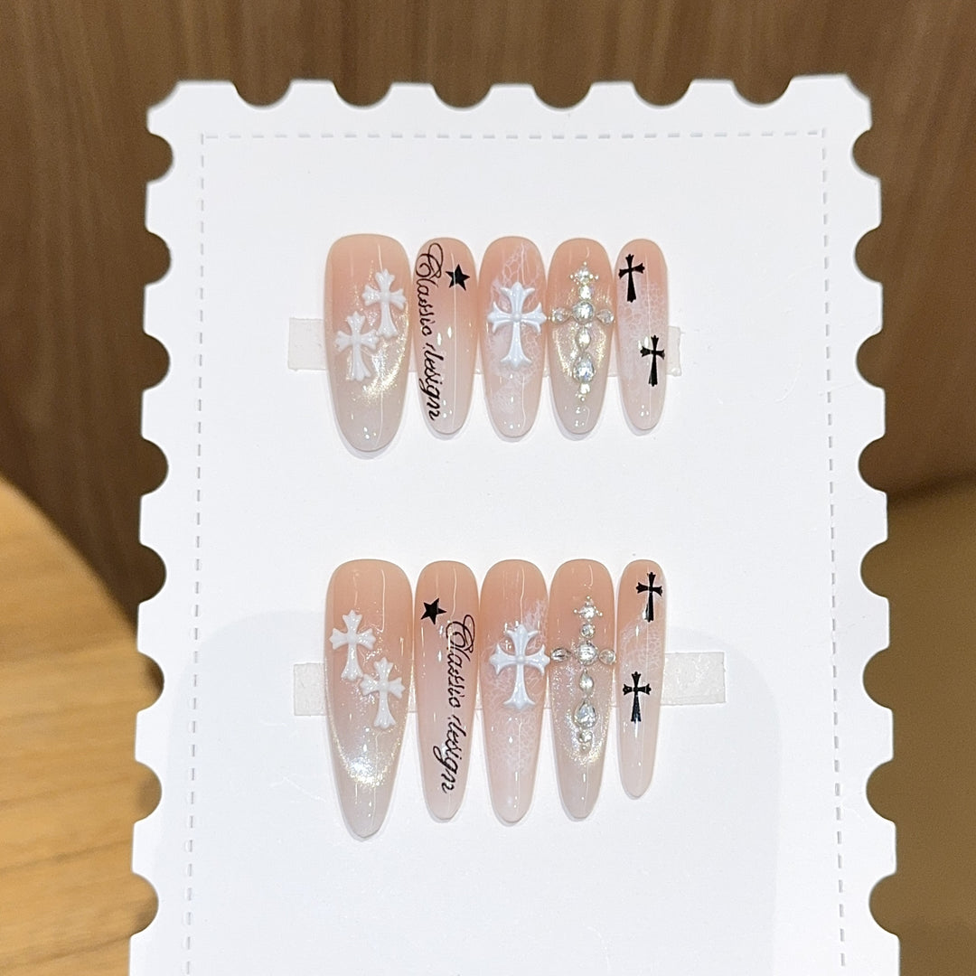 Artificial nail tips with cross and glitter motifs Kalsten