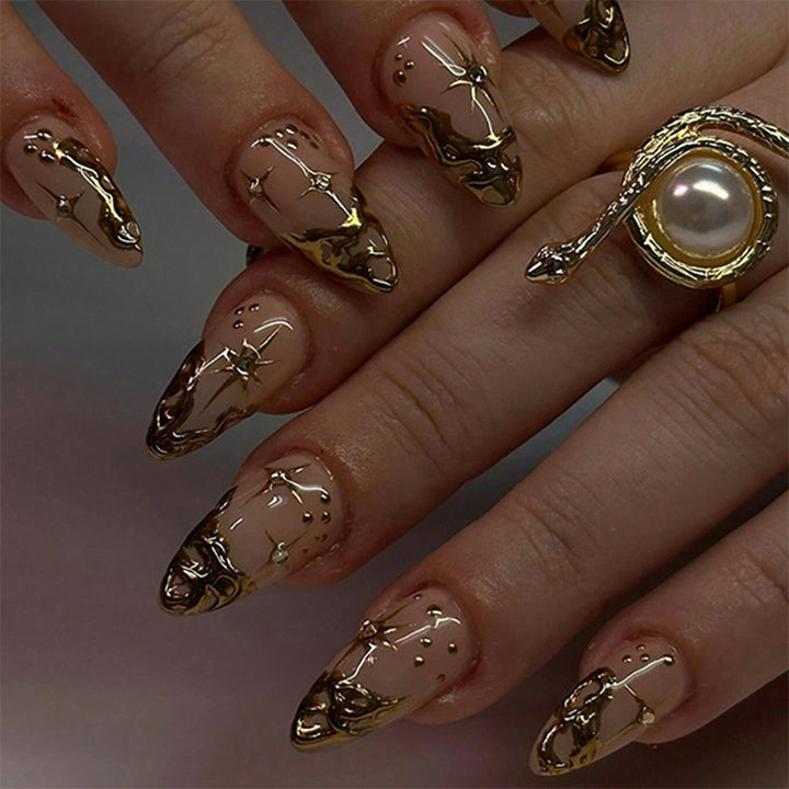 Premium Press-On Nail Set with Intricate Star and Decorative Designs Kalsten