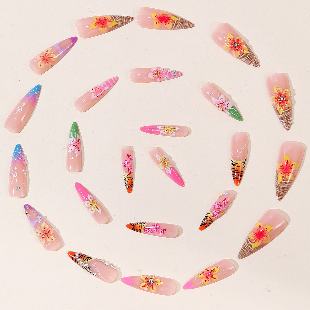 3D Floral Accented Nail Art Extensions Kalsten
